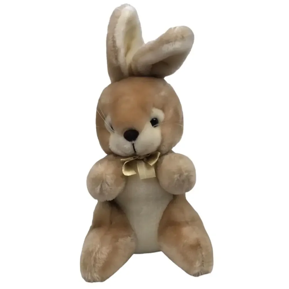 Vintage America Wego Bunny Rabbit Plush 13'' 1982 Tan White w/ Gold Bow